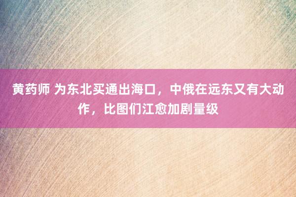 黄药师 为东北买通出海口，中俄在远东又有大动作，比图们江愈加剧量级