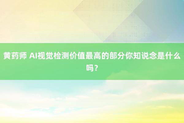 黄药师 AI视觉检测价值最高的部分你知说念是什么吗？