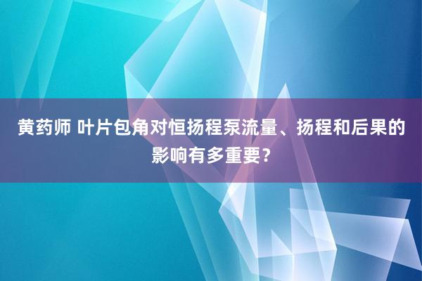 黄药师 叶片包角对恒扬程泵流量、扬程和后果的影响有多重要？