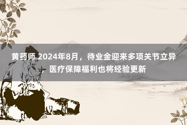 黄药师 2024年8月，待业金迎来多项关节立异，医疗保障福利也将经验更新