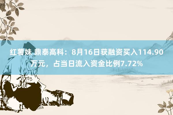 红薯妹 鼎泰高科：8月16日获融资买入114.90万元，占当日流入资金比例7.72%